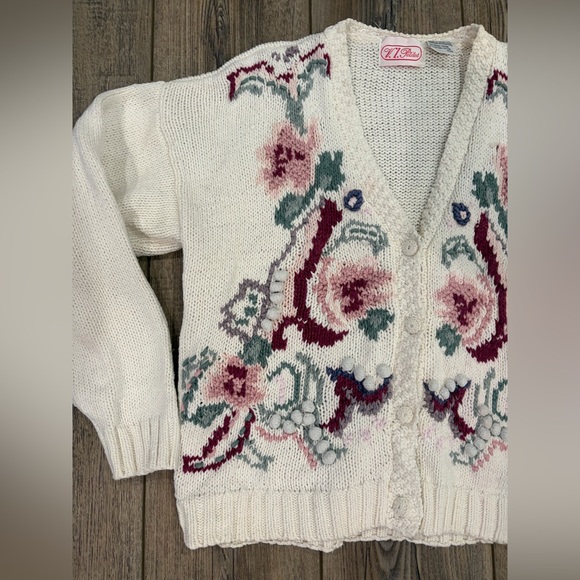 Vintage V.I. Petites Floral Ramie Cotton Cardigan Hong Kong Cottagecore Sz 8-10 - Picture 3 of 11